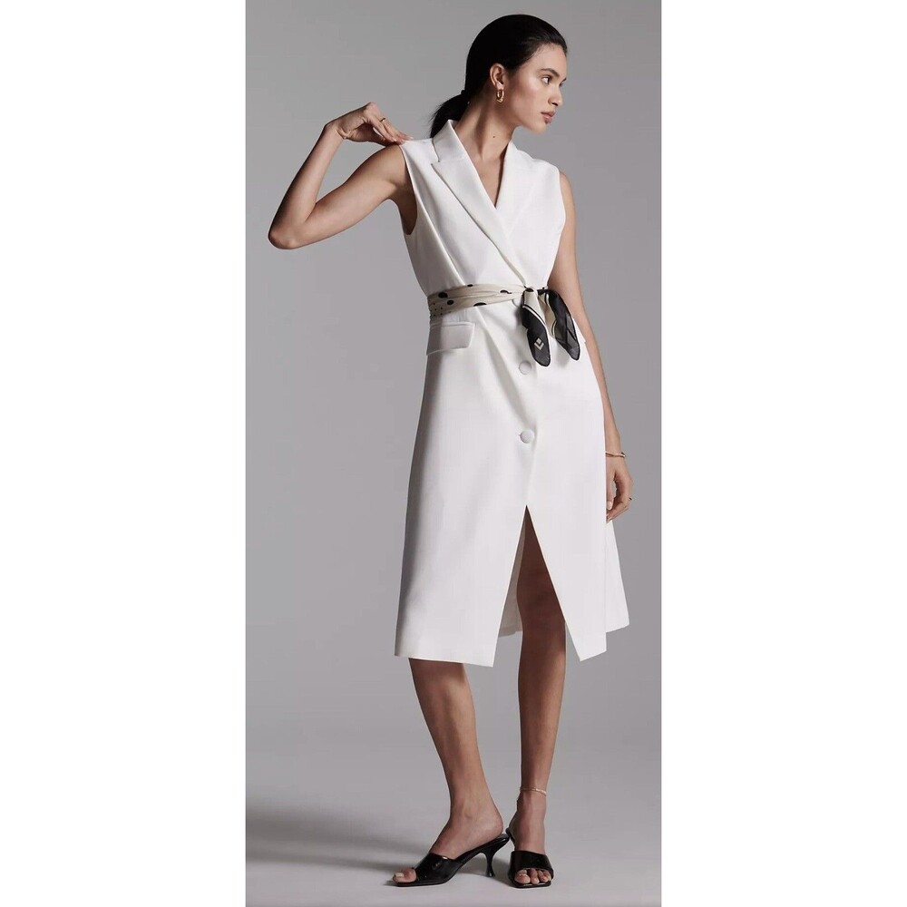 Anthropologie Mare Mare Blazer Midi Dress Ivory Button Front Preppy Small NWT